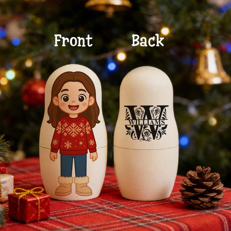 Custom Text Portrait Nesting Doll Family Surnames Custom Name & Photo Family Portrait Cartoon Style Gift Photo – soufeeluk