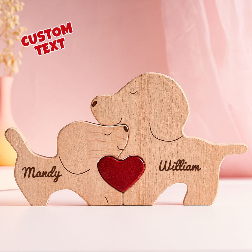 Custom Name Wooden Dog Couple Heart Blocks Valentine's Day Gifts