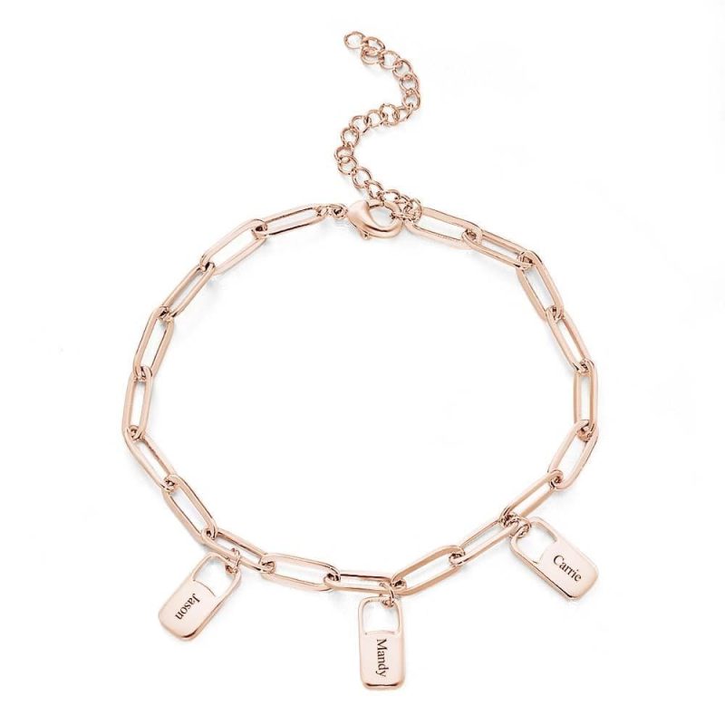 Personalized Name Chain Link Bracelet with 1-6 Charms Custom Family Names Bracelet-Rose Gold