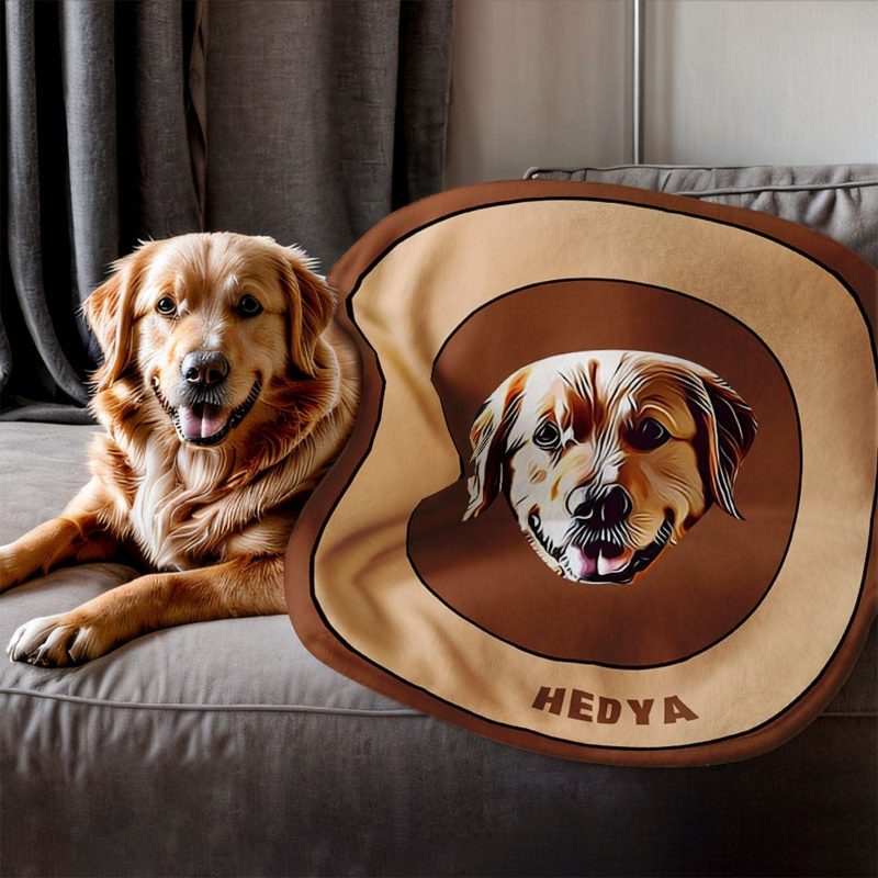 Custom Pet Face Blanket Personalized Round Blanket Gift for Pet Lover – Brown