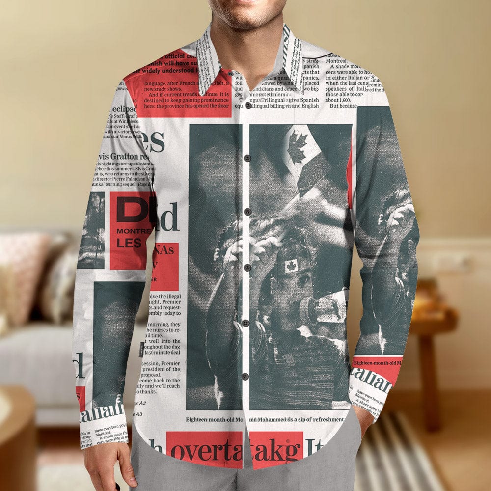 Newspaper Print Shirt Long Sleeve Casual Shirt Birthday Gifts for Family - Image 2