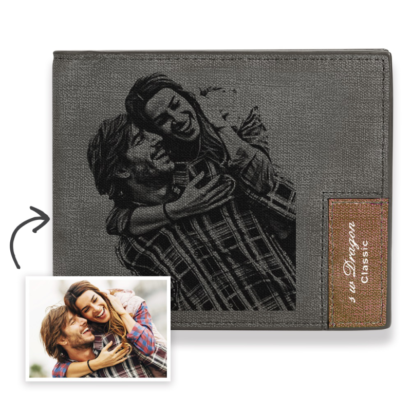 Men’s Bifold Short Custom Photo Wallet Grey