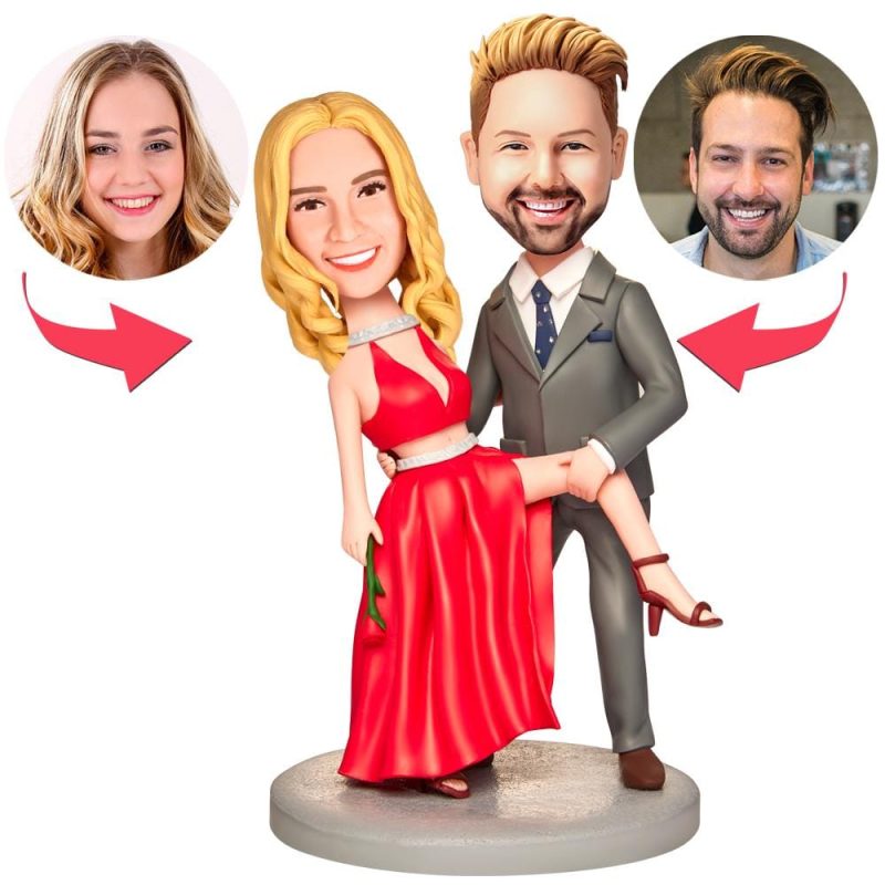 Custom Wedding Bobbleheads with Engraved Text Personalized Bobble Head Wedding Gifts – Hot Red Dress
