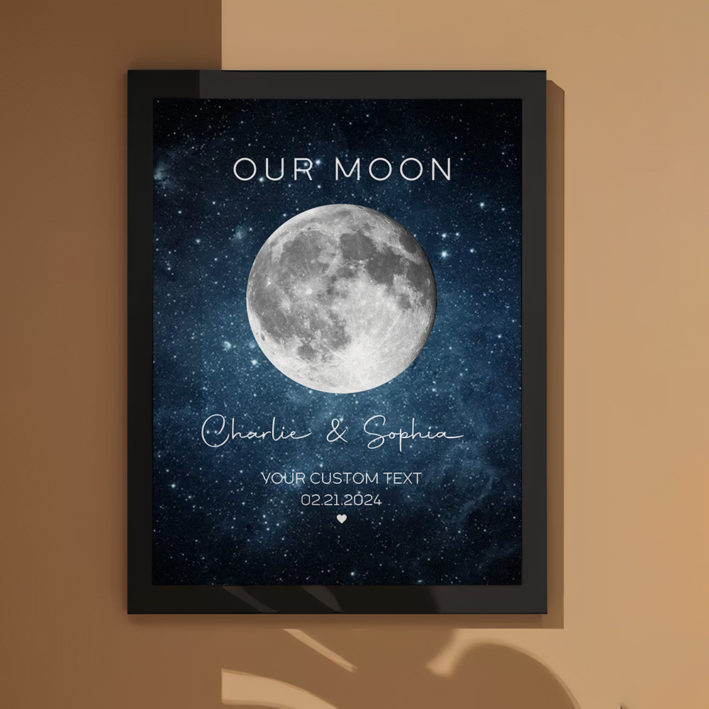 Our Moon Couple Gift Moon Phase Art Anniversary Gift For Him, Gift for Her Wedding Gift Personalized Photo Frame Decoration - Image 2