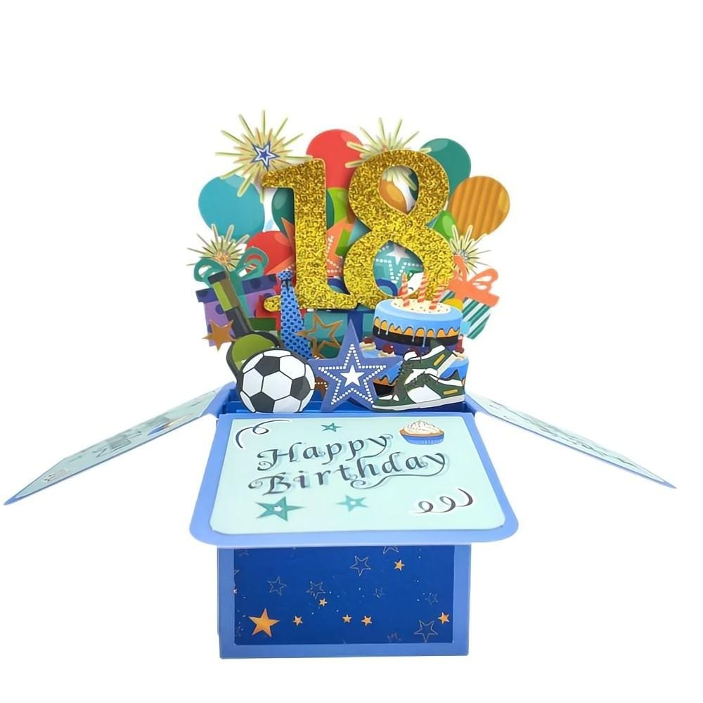 Blue Birthday Pop Up Box Card 18th Birthday 3D Pop Up Greeting Card - Image 2