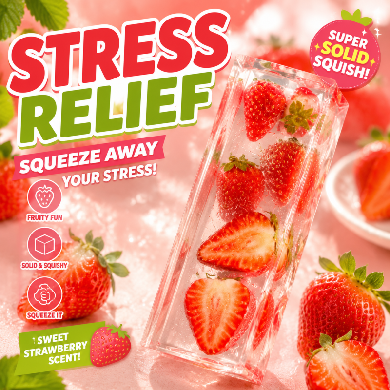 Fruit Squishy Cube Fruit Jelly Cube Stress Relief Toy Soft Squeeze Sensory Fidget Gift