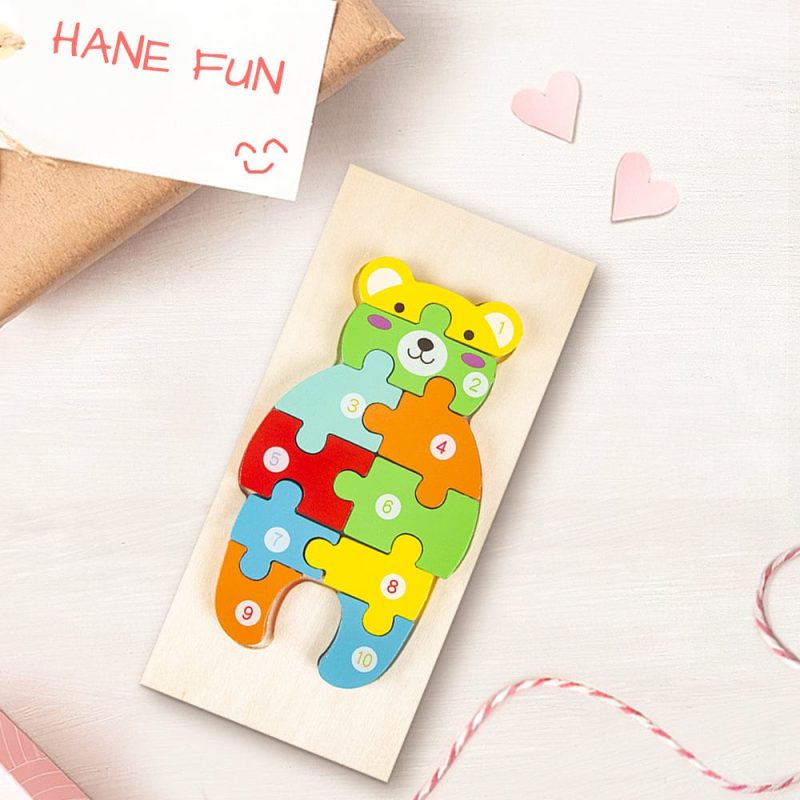 Wooden 3D Jigsaw Puzzle Bear Number Block Puzzles Educational Learning Montessori Toys for Toddlers