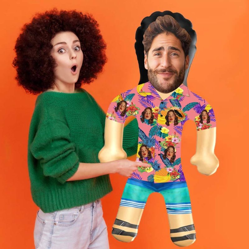 Personalized Blow Up Dolls Hawaiian Shirt Flowers and Fruits Funny Inflatable Man Printed Face for Party Favors