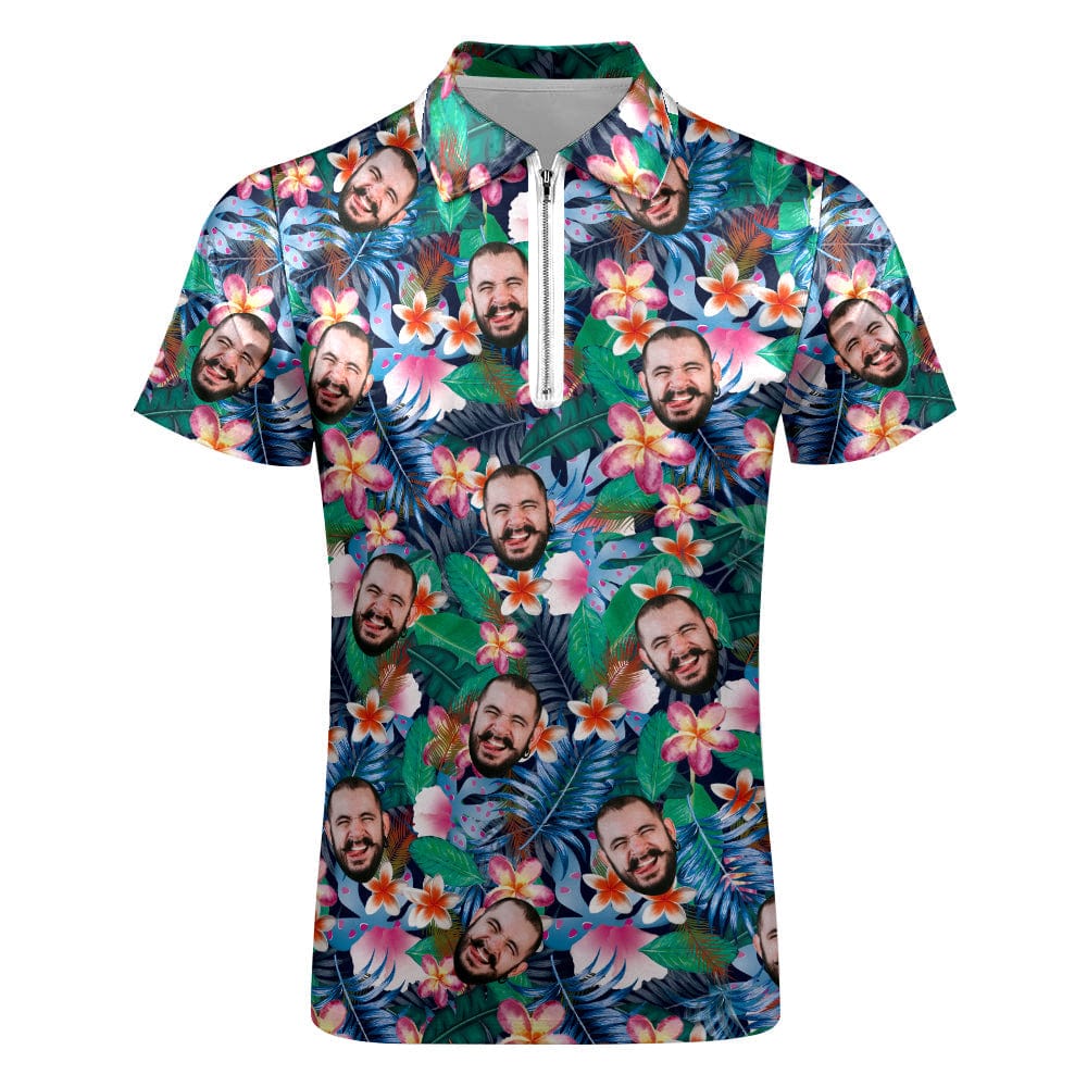 Custom Hawaiian Style Polo Shirt with Zipper Personalized Face Men's Polo Shirt for Him - Image 2