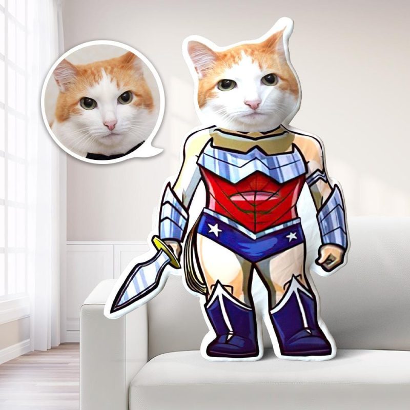 Super Woman Photo Pillow Cat Face Pillow Personalized Pillow Custom Pillow Costume MiniMe Doll