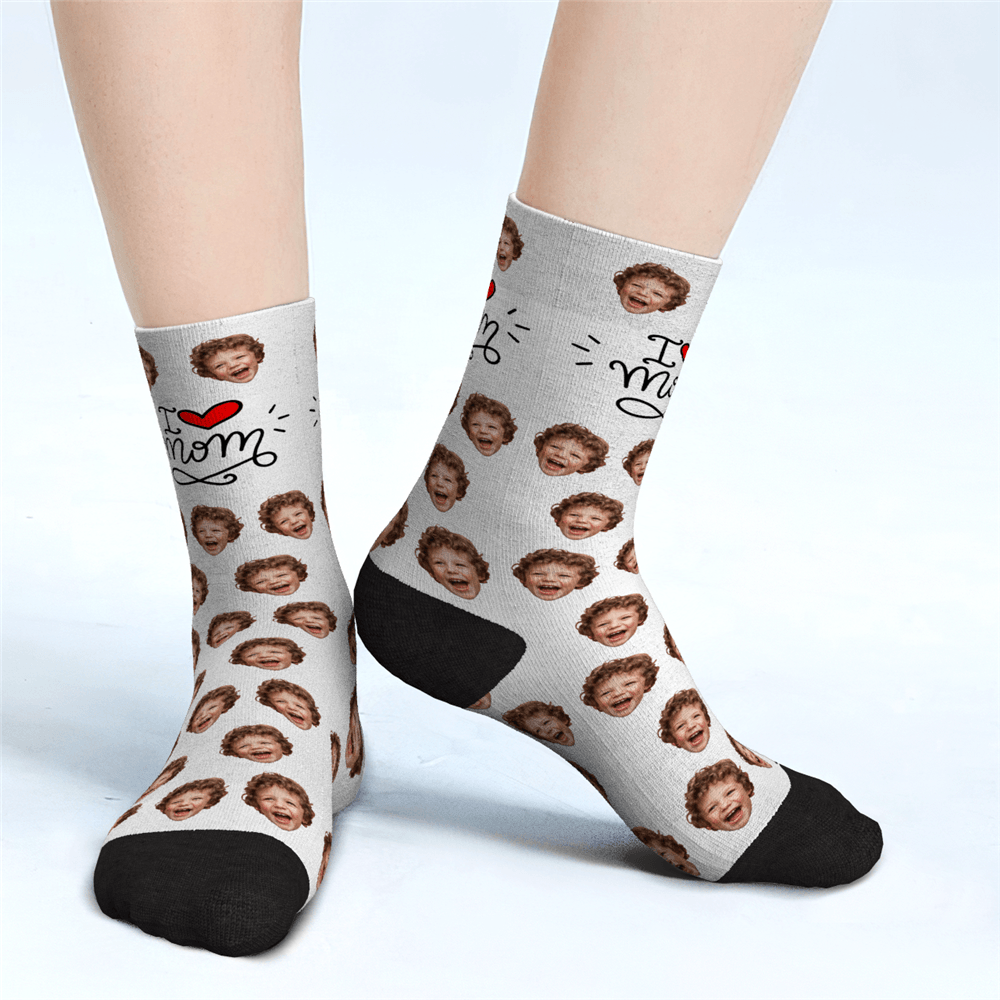 Mother's Birthday Gift Custom Face Socks Gift For Mom - "I Love Mom" Christmas Gift For Mom - Image 2