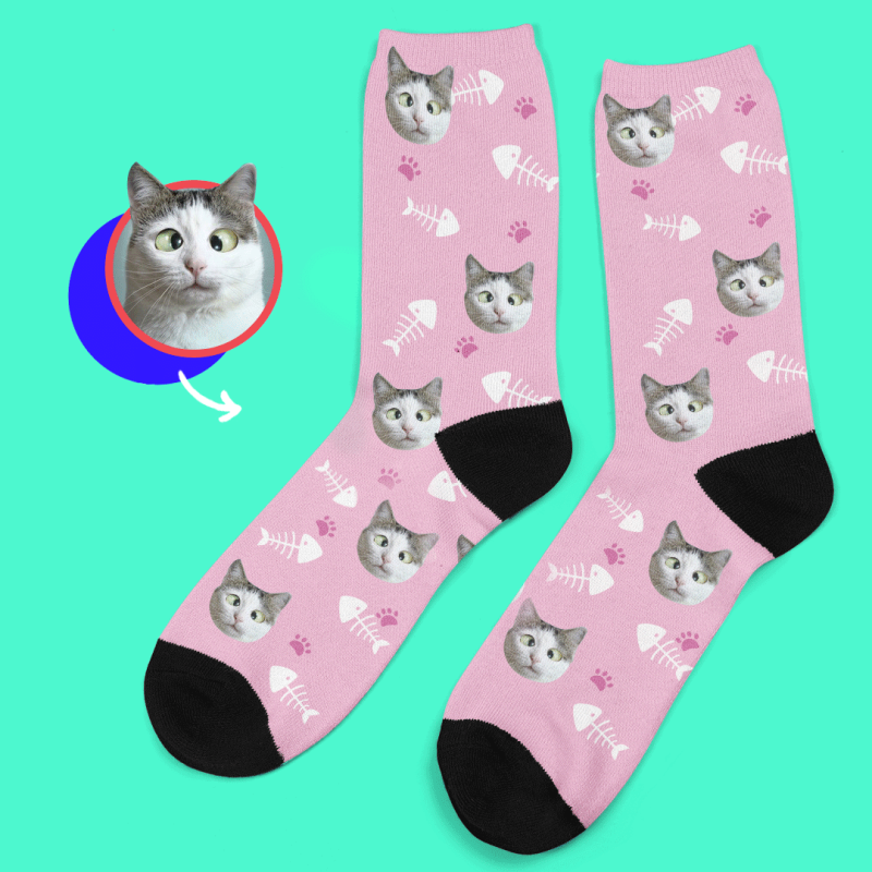 Custom Photo Socks Lovely Cat Pet Style Face Mash Socks With Text