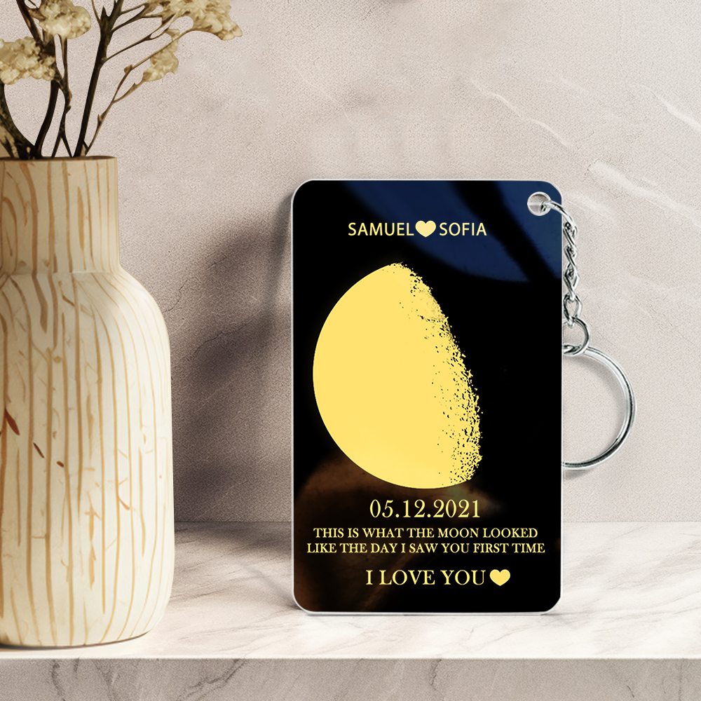 Custom Moon Phase and Names Acrylic Keychain with text Valentine's Day Gifts for Her - Image 2