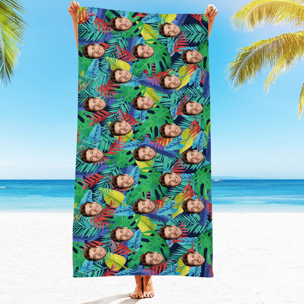Personalized Beach Towels with Photo Custom Multicolor Leaves Beach Towel - Image 2