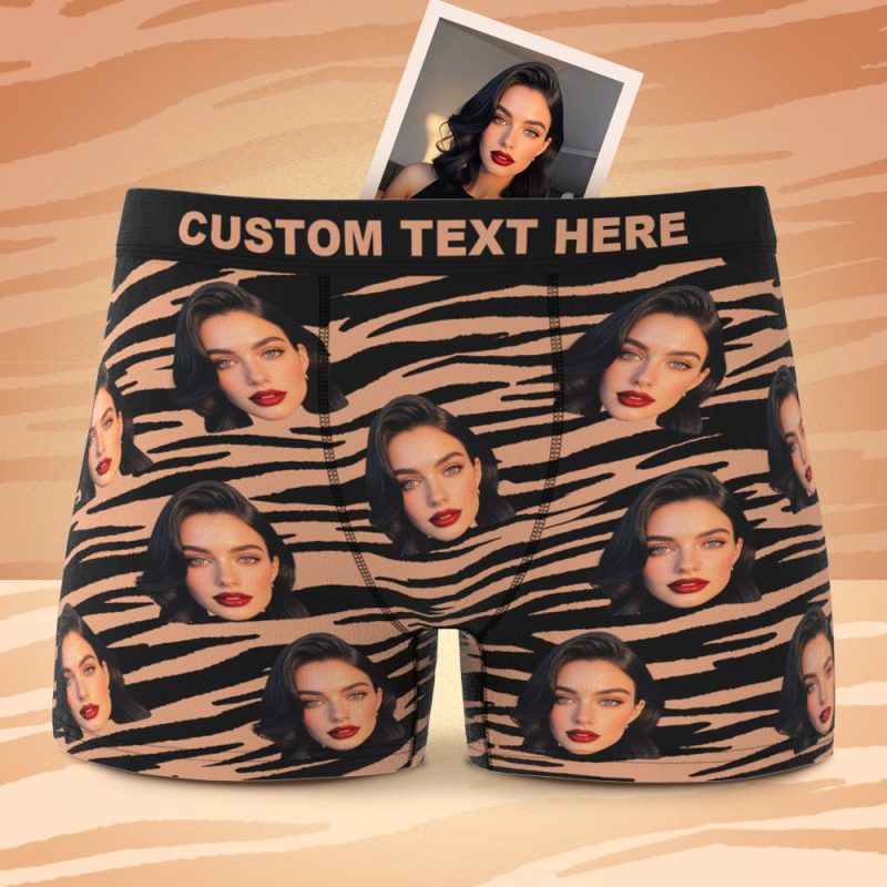 Valentine’s Gift Custom Face Boxer Sexy Striped Underwear Personalized Boxer Briefs for Boyfriend
