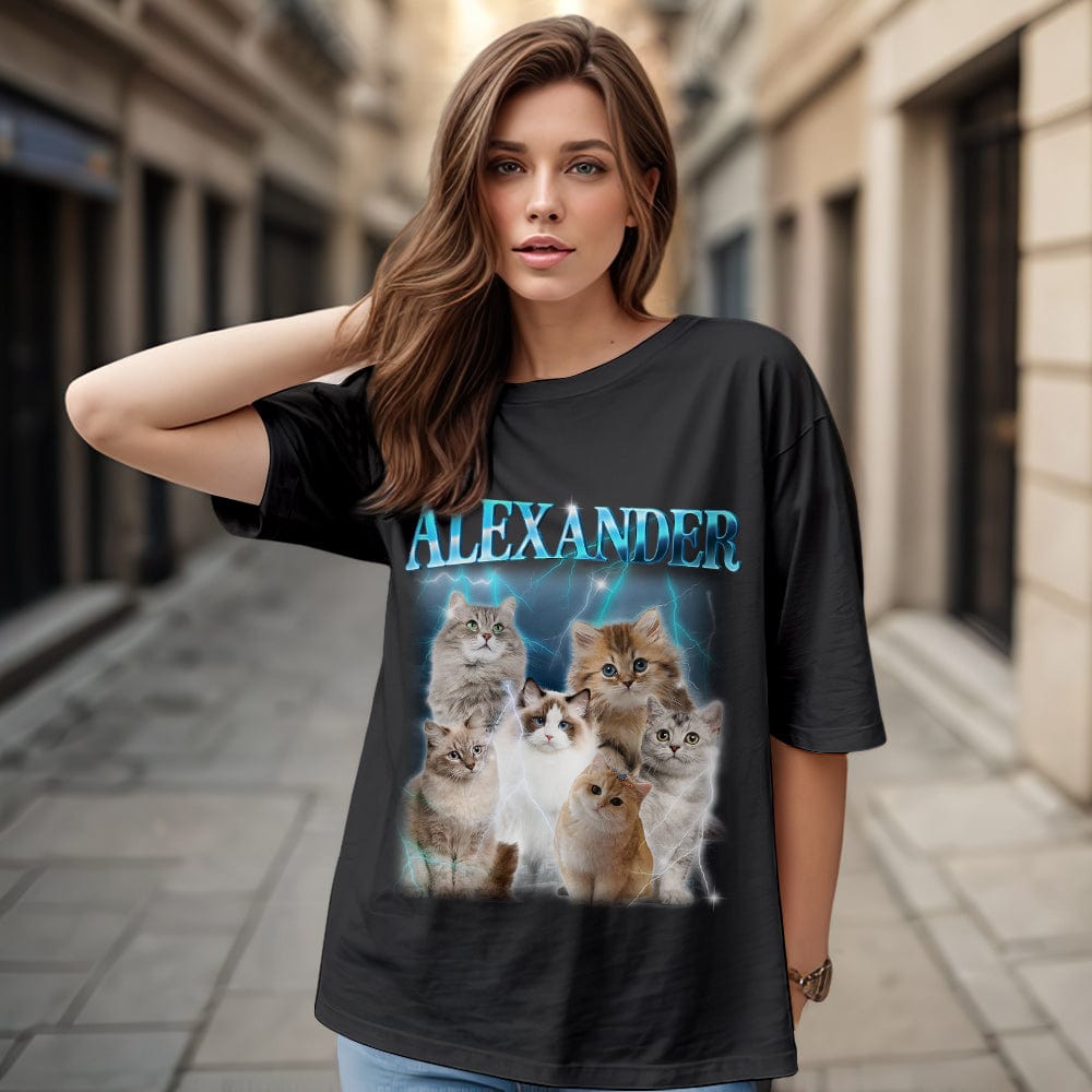 Custom Photo Vintage Tee Personalized Name T-shirt Personalised Pet Gifts for Family - Image 2