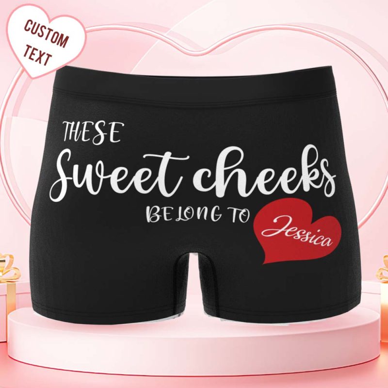Custom Men’s Boxer Shorts These Sweet Cheeks Belong To Personalized Boxer Briefs with Name Valentine’s Day GiftUS