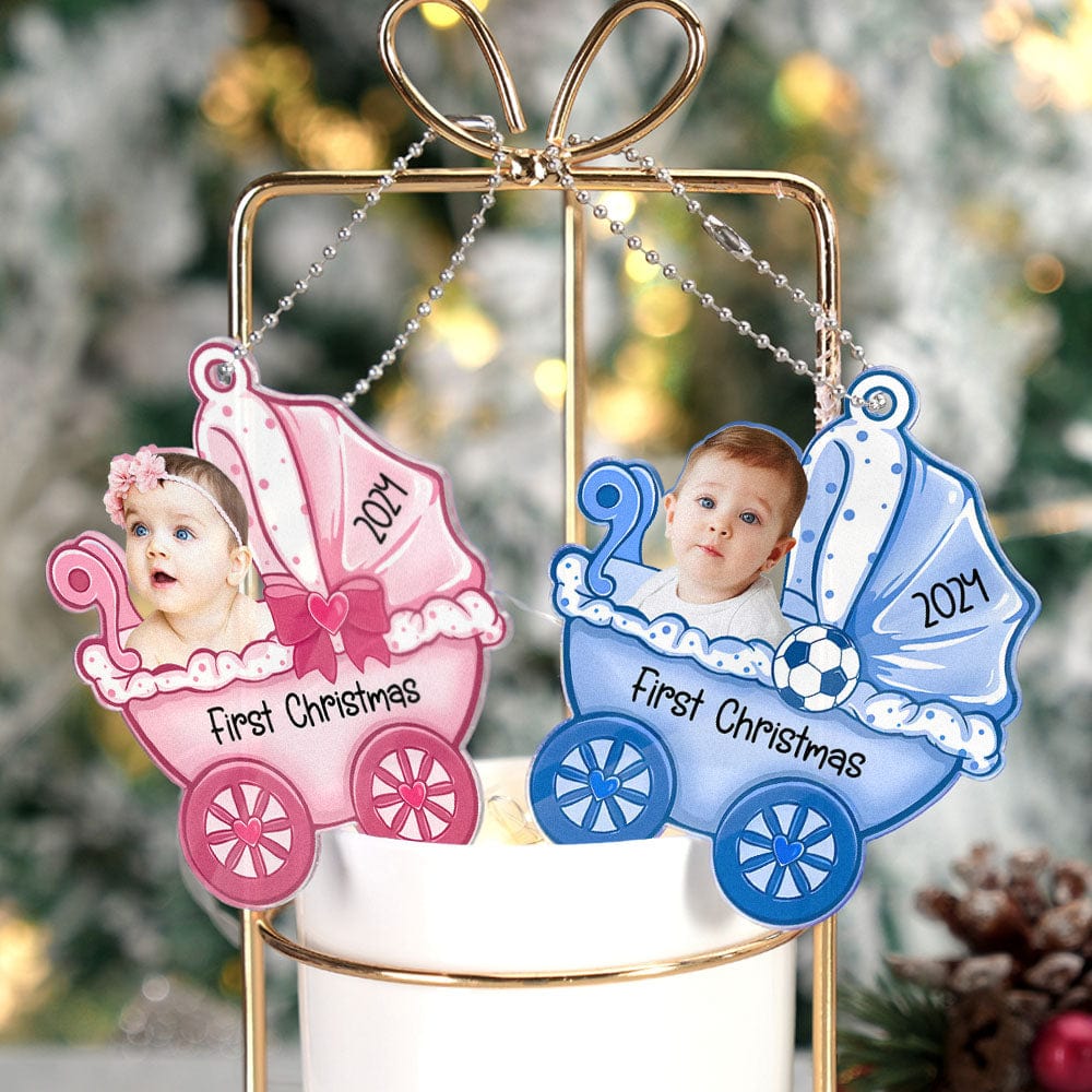 Personalized Baby's Carriage Ornament Photo Christmas Ornament Gift for Baby - Image 2
