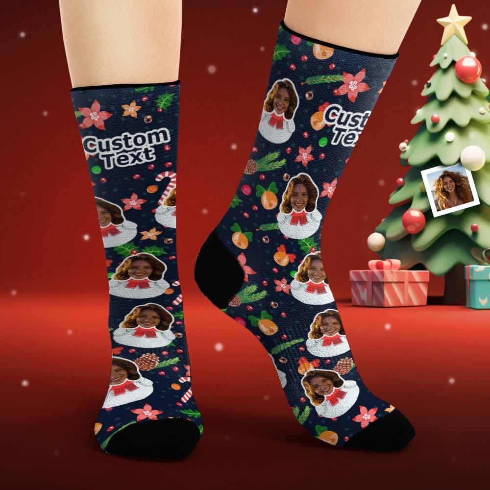 Custom Face Socks Personalized Photo Socks Funny Snowman Merry Christmas - Image 2