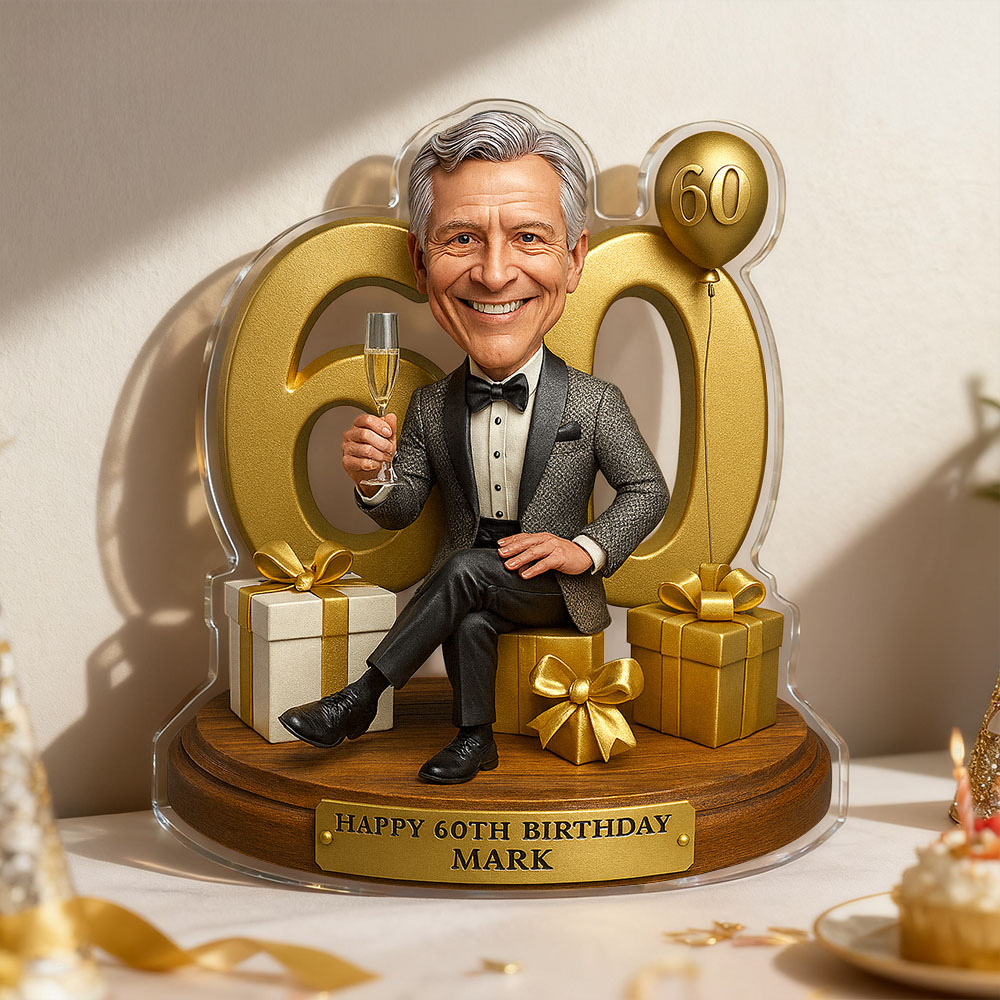 Birthday Gifts Custom Photo Man Caricature Portrait Gift Acrylic Plaque 2D Look 3D Pop