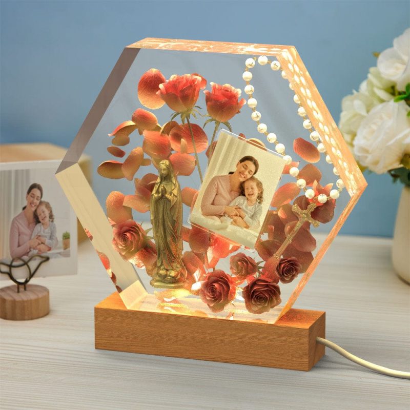Custom Photo Night Light Three-dimensional Rose Epoxy Lamp Gifts