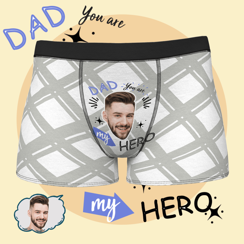 Gifts for Dad Custom Face Men’s Boxer Briefs  – DAD MY HERO