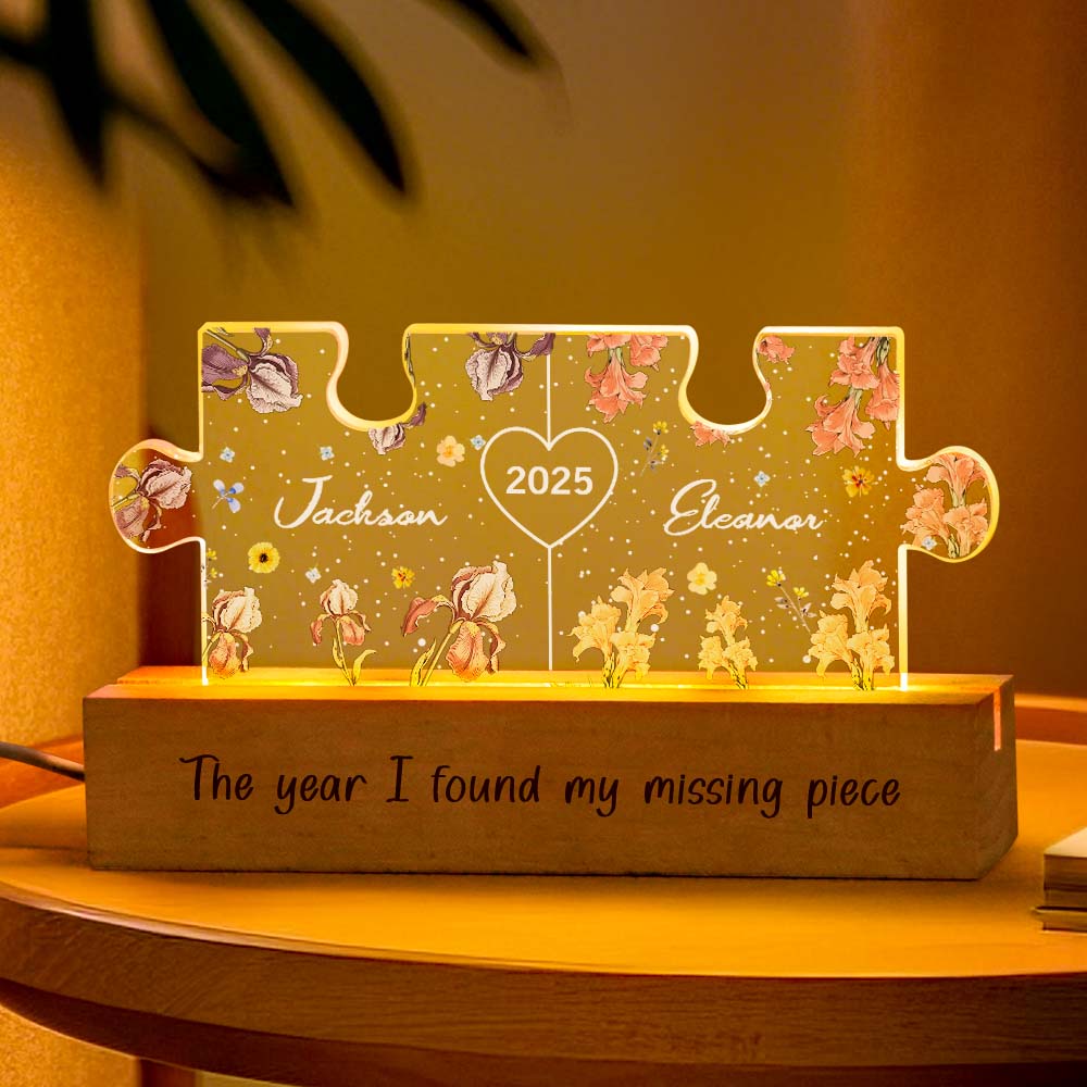Personalized Couple Puzzle LED Night Light with Birth Flower Night Light Anniversary Gifts for Lover - Image 5