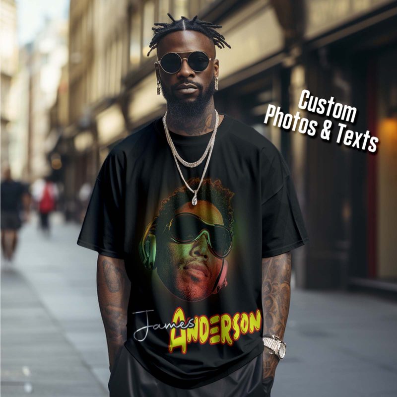 Custom Face Vintage Rap Tee Personalized Portrait T-shirt with Name