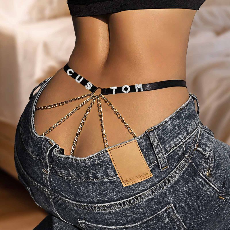 Custom Rhinestone Alphabet Thong Mesh Sexy Mesh Chain