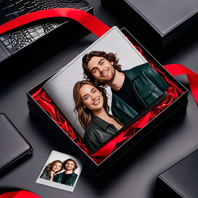 Personalized Photo Men’s Wallet with Custom Text on Back Birthday Gifts for Him