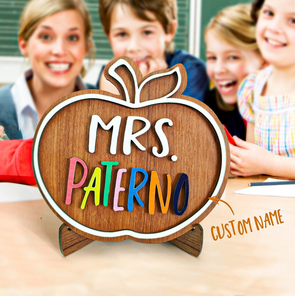 Wooden Name Plaque Custom Name Sign Apple Wooden Sign Gift for Teacher - Image 2