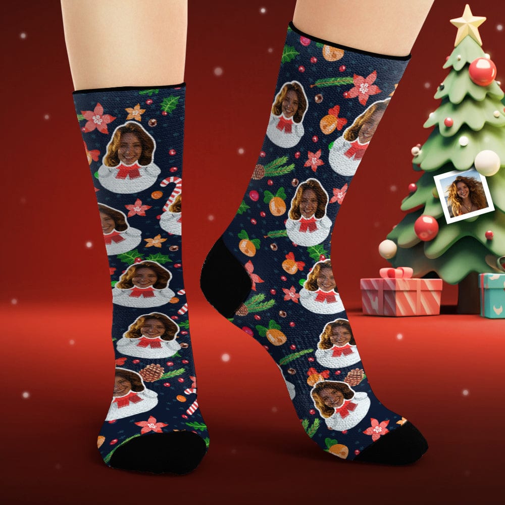 Custom Face Socks Personalized Photo Socks Funny Snowman Merry Christmas