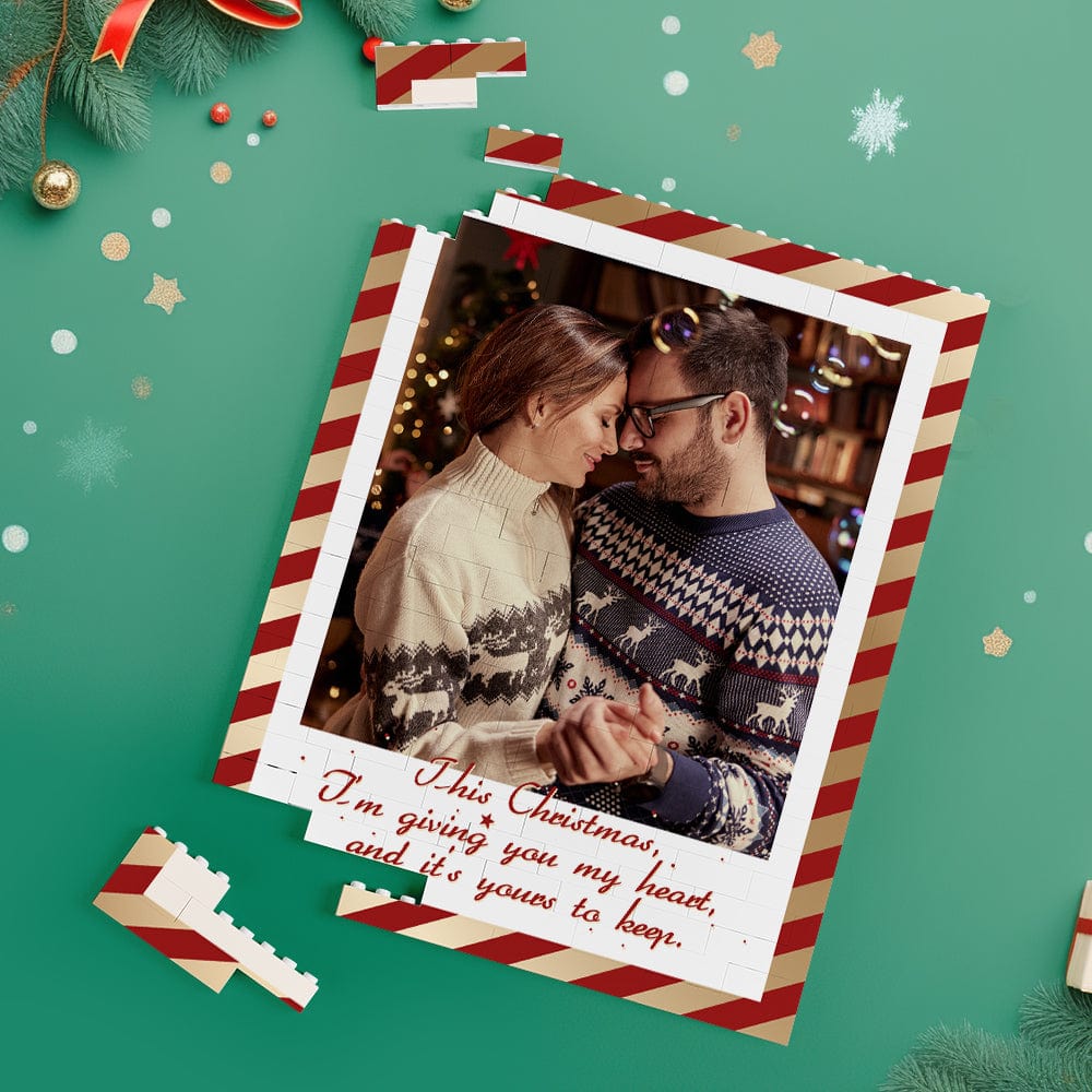 Custom Building Block Puzzle Personalized Vertical Building Photo Bricks Christmas Gift for Couple - Image 2