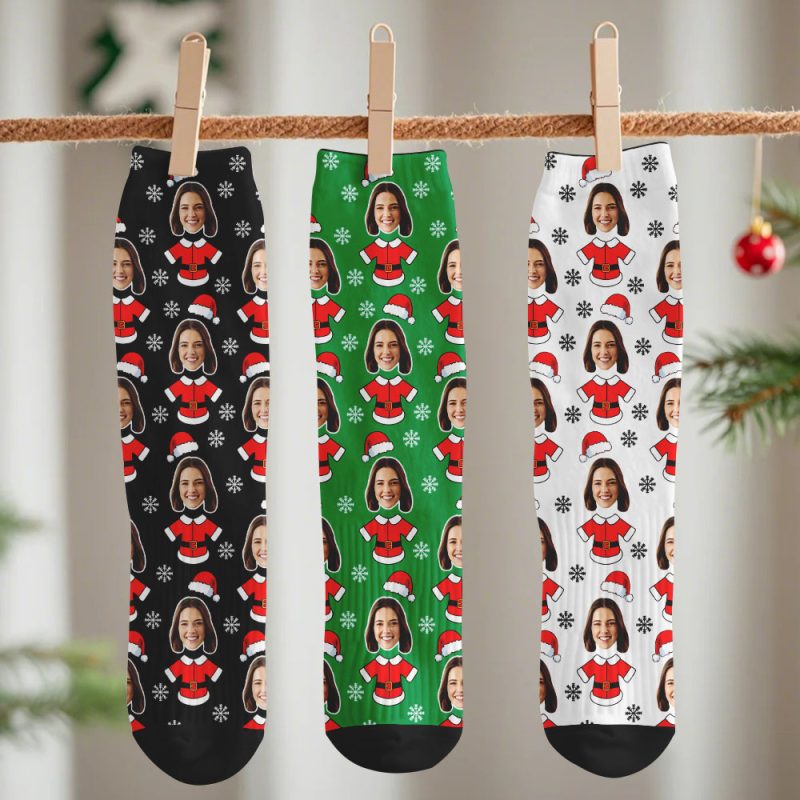 Custom Face Santa Cute Multicolor Socks Personalized Christmas Photo Socks Funny Holiday Gift for Family & Friends – SantaSocks