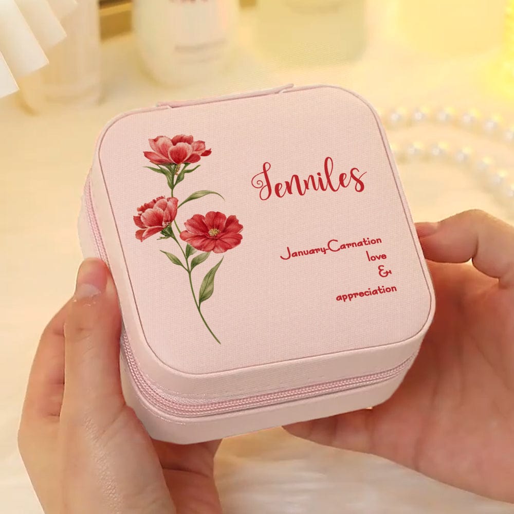 Personalized Birth Flower Leather Jewelry Box Bridesmaid Gift for Her