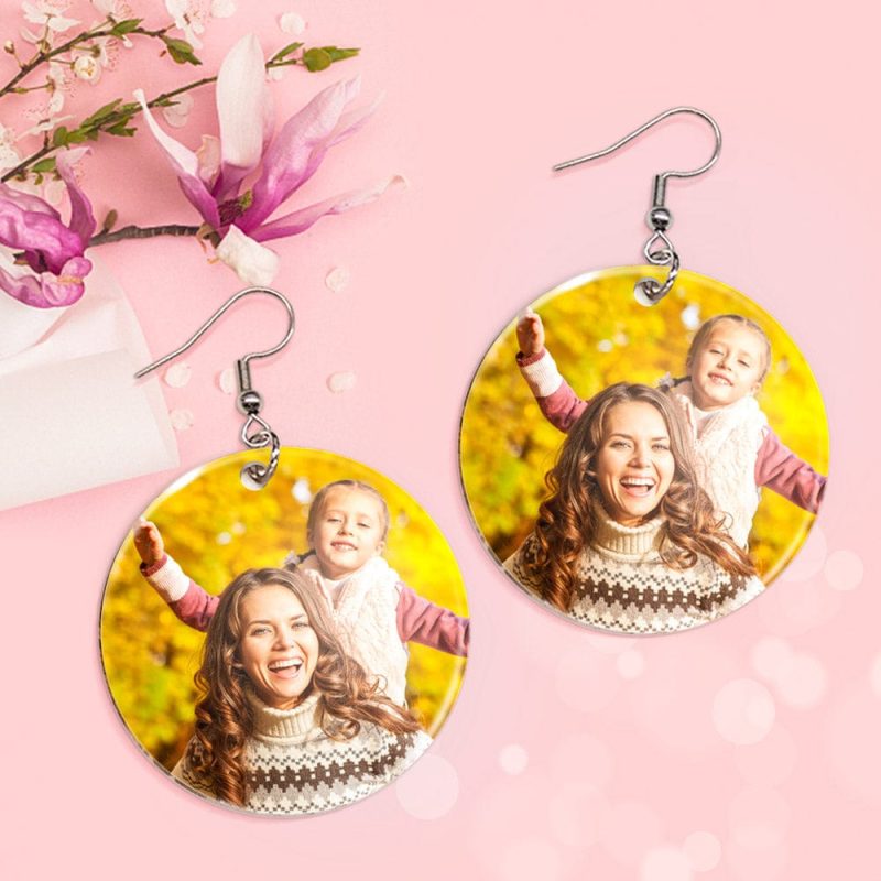Photo Earrings Personalized Circle Earrings Acrylic Dangle Earrings Gifts For Women