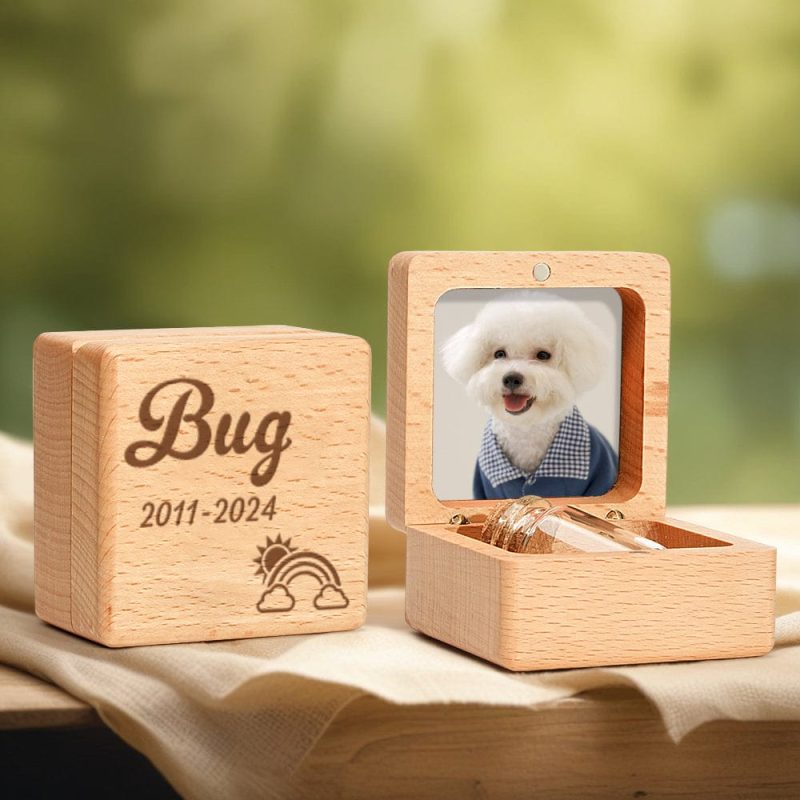 Personalized Wooden Pet Ashes Box Dog Cat Fur Keepsake Box Pet Memorial Gift for Pet Owner