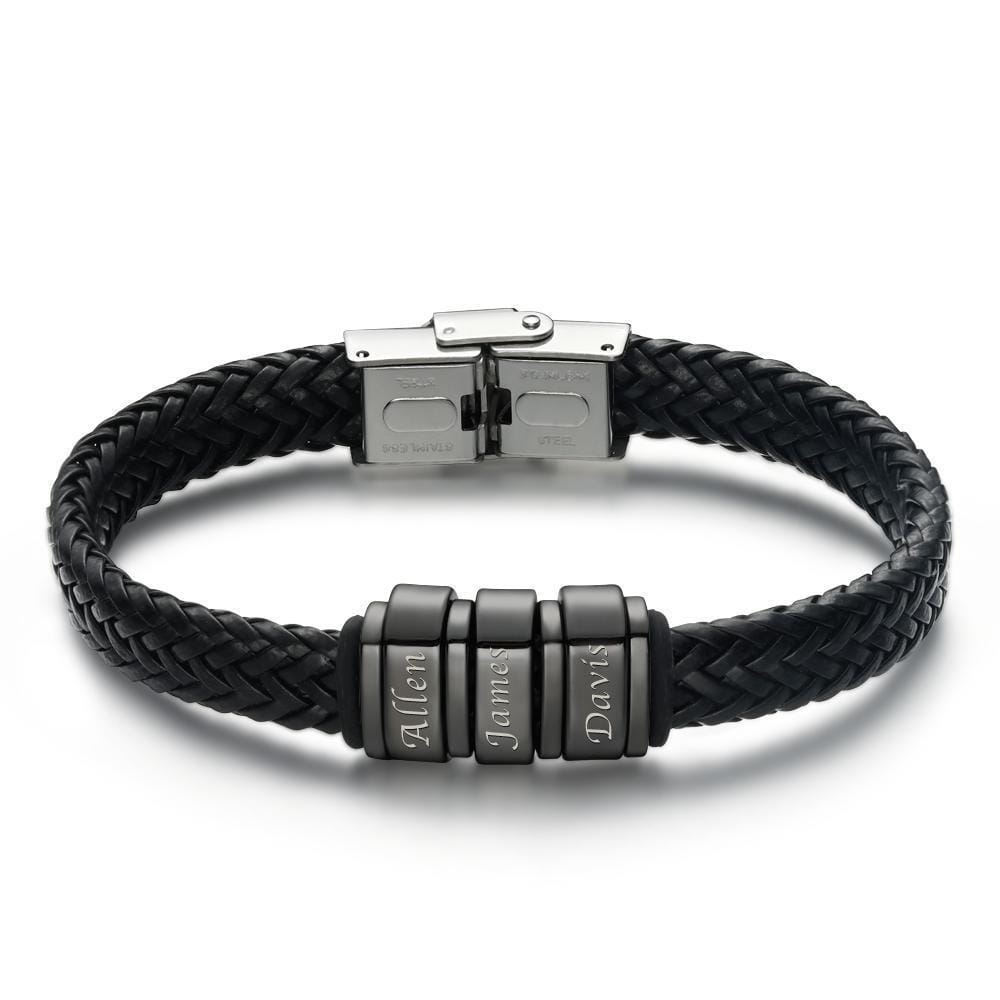 Personalized Bracelet for Men Leather Bracelet Gift for Dad Kids Name Bracelet 1-6 Charms - Image 5