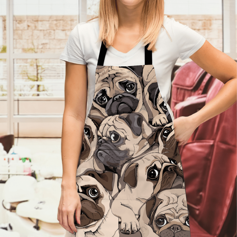Personalized Photo Apron Portrait Of Many Cute Pugs Gifts for Pet Lovers