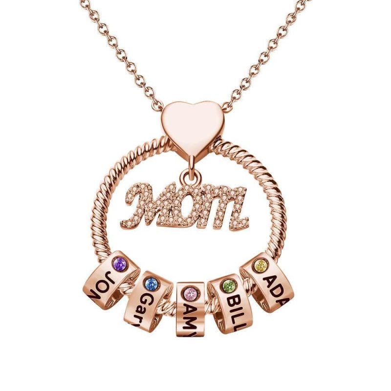 Custom Engraved Necklace With One Birthstone Gifts For Mom