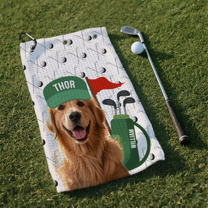 Custom Pet Golf Towel With Pet Photo Personalized Dog Name Golf Towel Custom Cat Golf Rag Golf Gifts For Him Dog Lover Gifts Golf Lover Gift