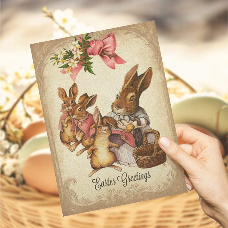 Vintage Style Easter Card Bunny Greeting Card For Family
