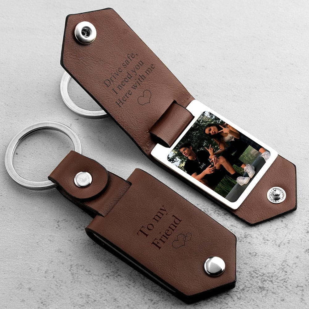 Drive Safe Keychain for Friend Custom Leather Keyring with Text Gifts - Image 2