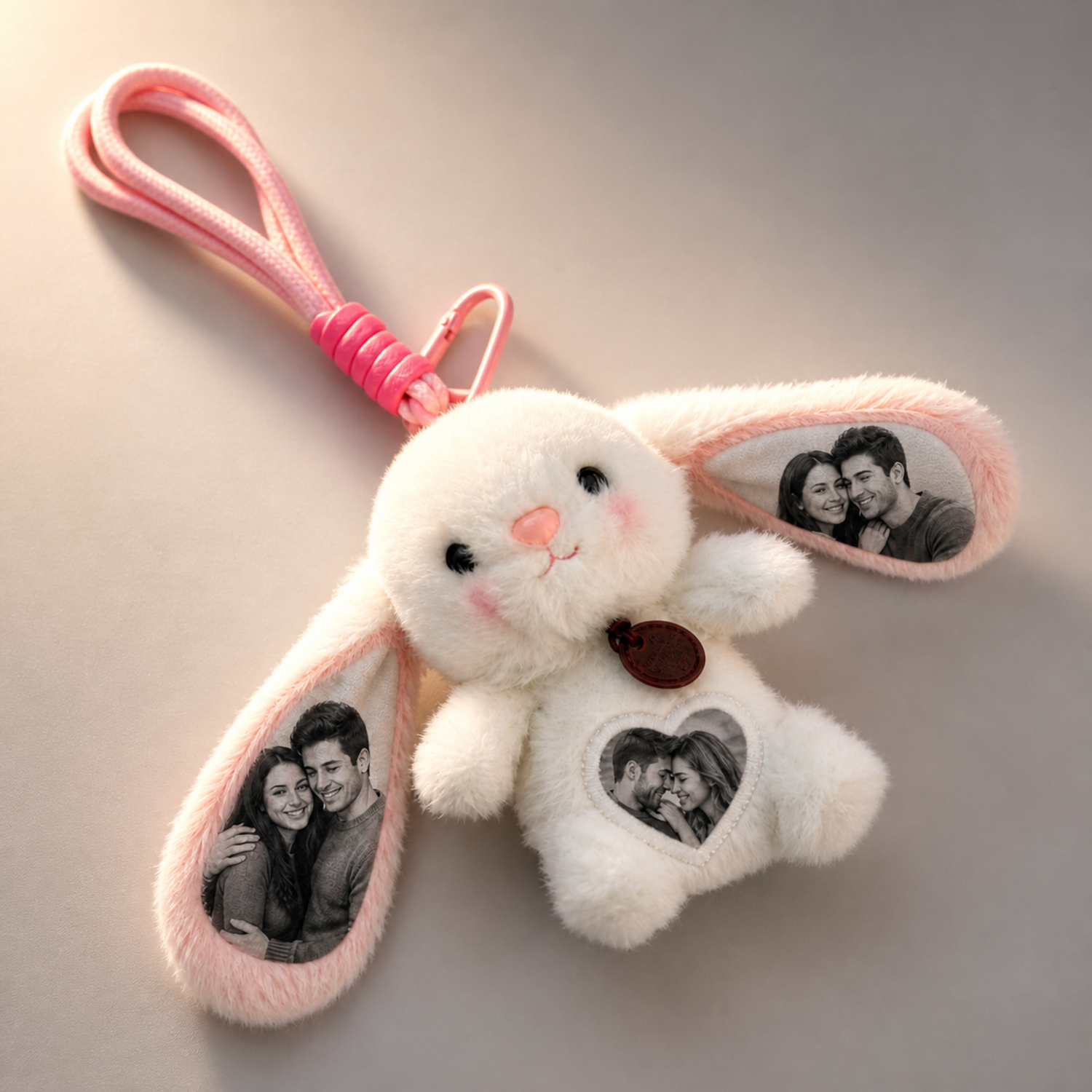 Custom Photo Bunny Plush Keychain – Personalized Hidden Ear Picture Bunny Gift for Loved Ones - Image 2
