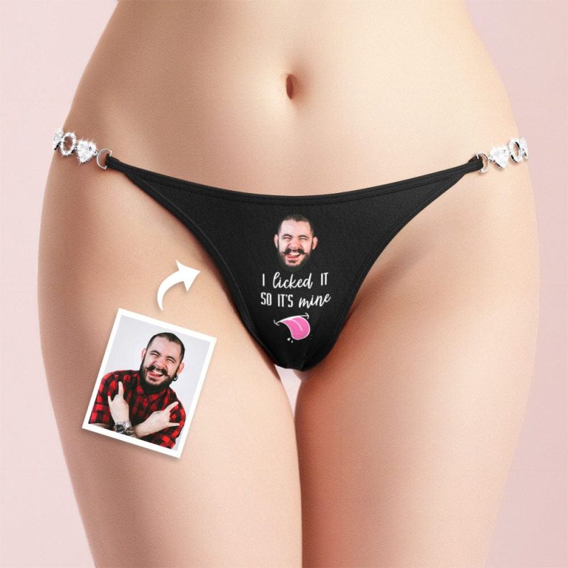 Custom Face Chain Linked Solid Panty Personalized I Licked It Thong Valentine’s Day Gift