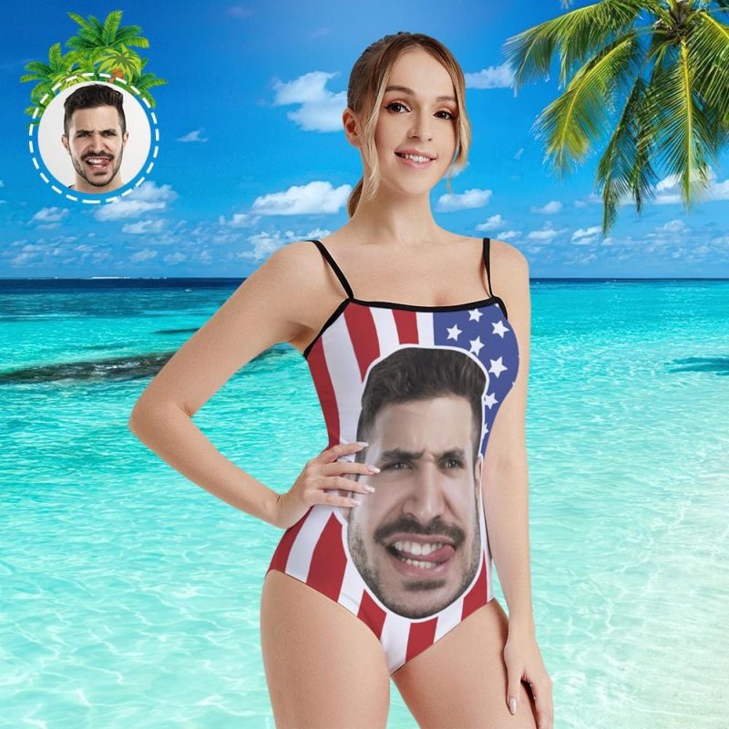 Custom Face Swimwear Women’s Photo Slip One Piece Swimsuit – American Flag