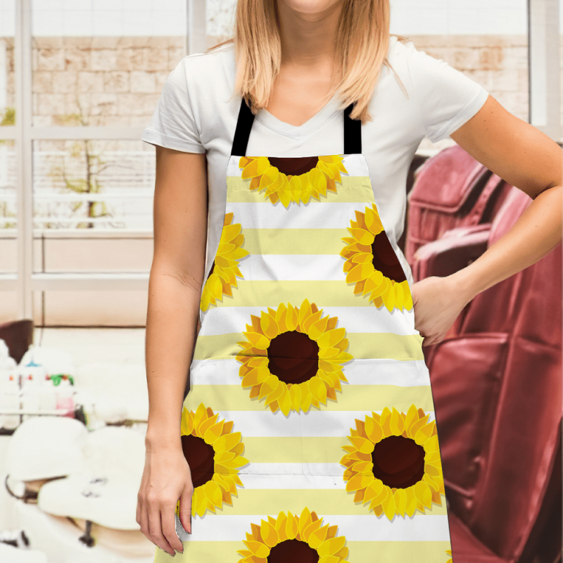 Cooking Apron Sunflower With Yellow Stripe Housewarming Gifts for Women