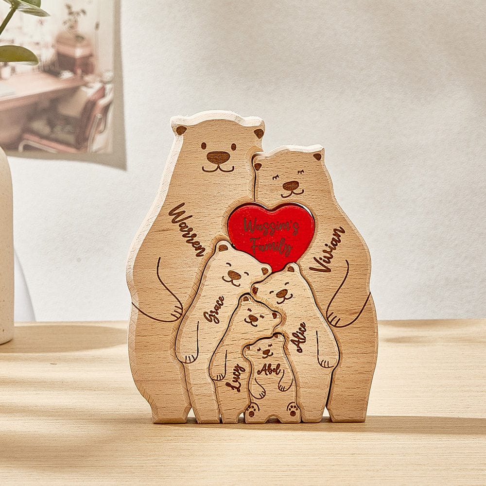 Custom Wooden Bears Puzzle Family Member Names Custom Home Decor Gifts - Image 2