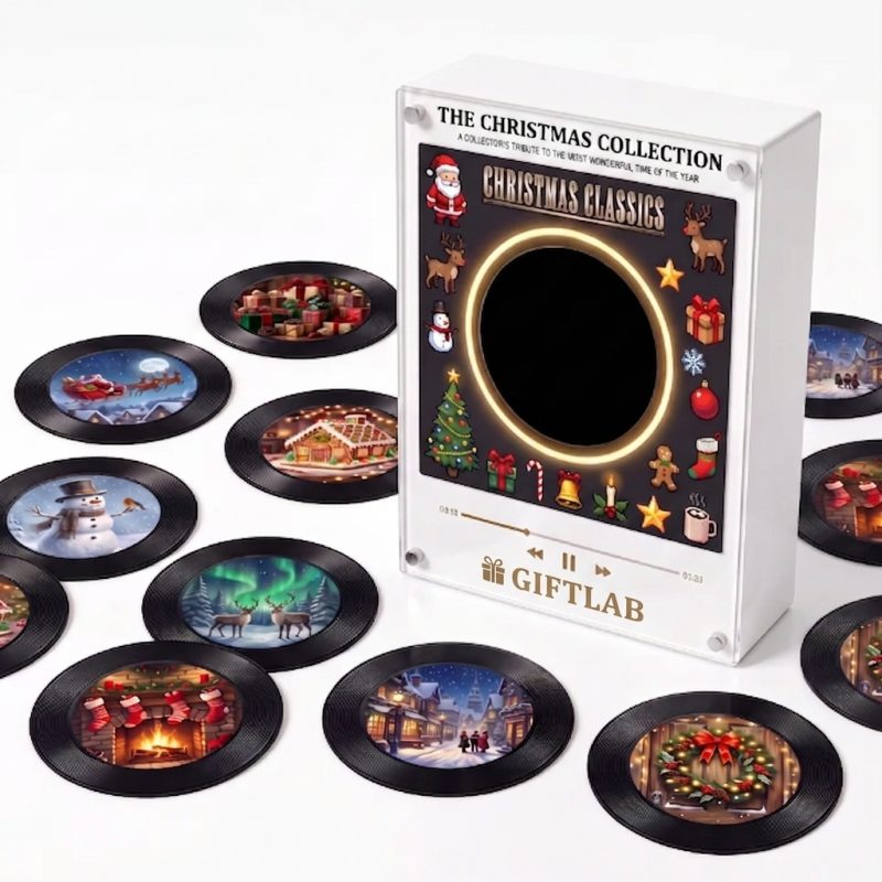 Custom Christmas Mini Vinyl Record Music Player With 9 Discs Magnetic Disc Music Player with Rechargeable Battery