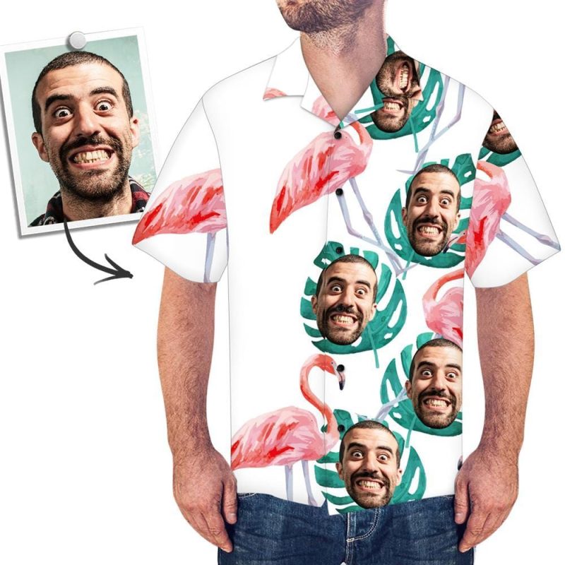 Custom Hawaiian Shirts with Face – Flamingo Leaves